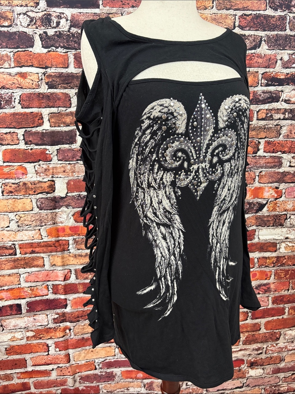 Y2K Fleur de Lis Wings Cut-out Dress Embellished with metal studs rhinestones L
